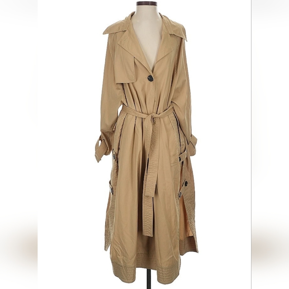 Elegant Tan Trench Coat 87% Wool‎ Size 4